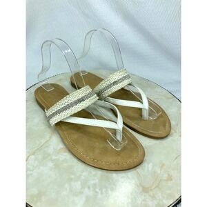 Andiamo Rhinestone Woven Thong Sandals Womens Sz 8.5 White Flat Boho Beach Shoes